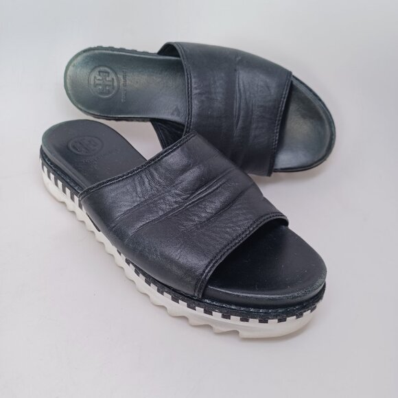 Tory Burch Slides Black Leather Open Toe Sandals Womens 5.5 - Picture 15 of 16